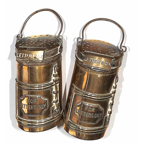11 - c.1900 Novelty Salt and Pepper Pots in the shape of letter boxes, well made from brass coloured meta... 