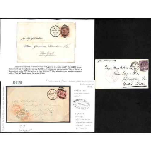 559 - 1868-94 Entire letters and covers to the USA franked 1/-, 6d (7), 3d (9) or 2½d (4) all carried... 