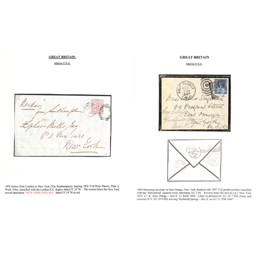 559 - 1868-94 Entire letters and covers to the USA franked 1/-, 6d (7), 3d (9) or 2½d (4) all carried... 