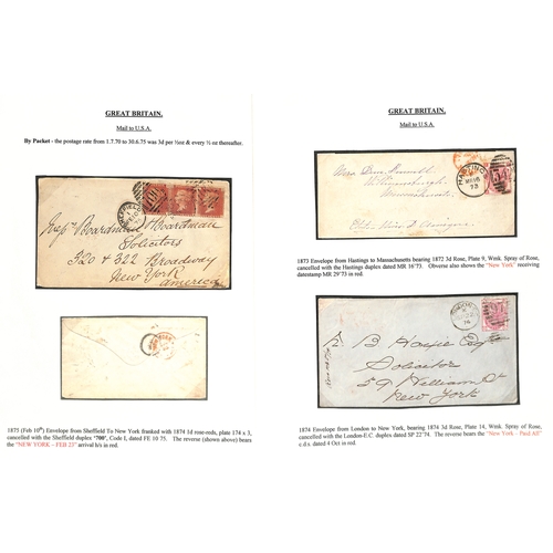 559 - 1868-94 Entire letters and covers to the USA franked 1/-, 6d (7), 3d (9) or 2½d (4) all carried... 