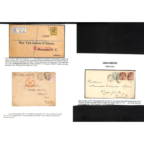 559 - 1868-94 Entire letters and covers to the USA franked 1/-, 6d (7), 3d (9) or 2½d (4) all carried... 