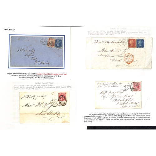 559 - 1868-94 Entire letters and covers to the USA franked 1/-, 6d (7), 3d (9) or 2½d (4) all carried... 