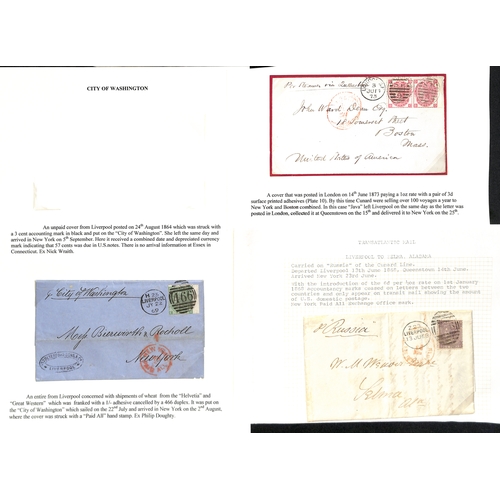 559 - 1868-94 Entire letters and covers to the USA franked 1/-, 6d (7), 3d (9) or 2½d (4) all carried... 