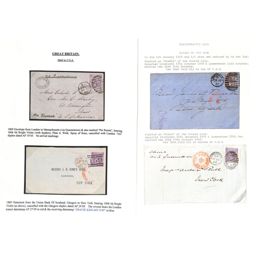 559 - 1868-94 Entire letters and covers to the USA franked 1/-, 6d (7), 3d (9) or 2½d (4) all carried... 