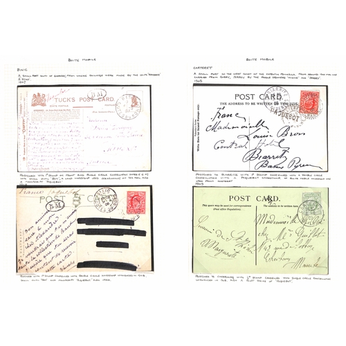 553 - Binic / Carteret. 1906-07 Picture postcards from Guernsey (2) with KEVII 1d cancelled at Binic, hand... 