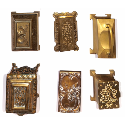 4 - Brass / Metal. Large brass (or brass coloured) metal desk boxes with decorated lifting lids, one to ... 