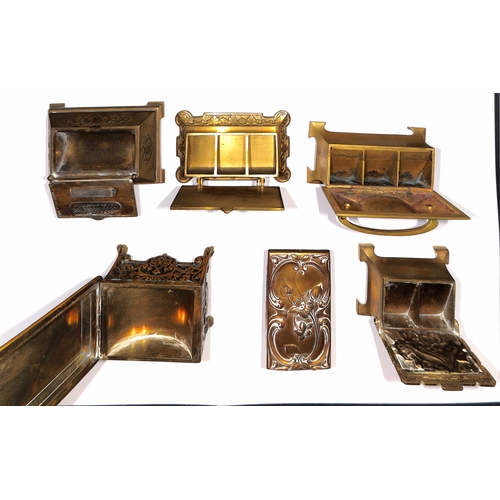 4 - Brass / Metal. Large brass (or brass coloured) metal desk boxes with decorated lifting lids, one to ... 