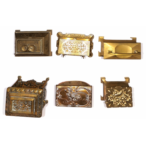 4 - Brass / Metal. Large brass (or brass coloured) metal desk boxes with decorated lifting lids, one to ... 