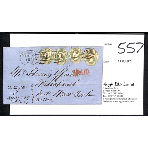 557 - 1855 (Oct 19) Quadruple rate entire letter from Liverpool to the USA sent on the Collins Line 