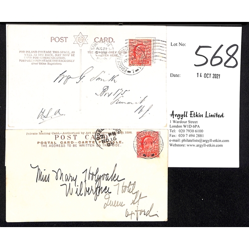 568 - 1905-06 Picture postcards franked 1d cancelled by the Sea Post Office c.d.s code 