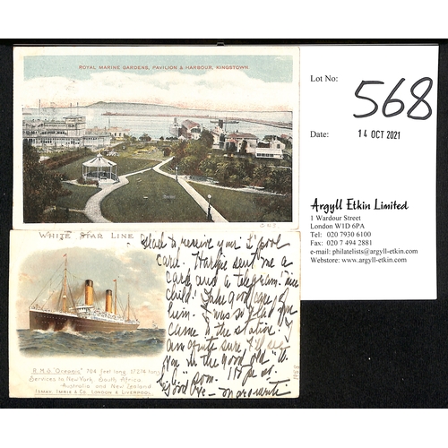 568 - 1905-06 Picture postcards franked 1d cancelled by the Sea Post Office c.d.s code 