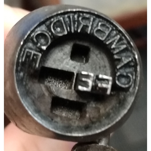 18 - G.B. c.1858 Handstamp with Cambridge c.d.s, patent screw device attaching the metal cancel to the fi... 