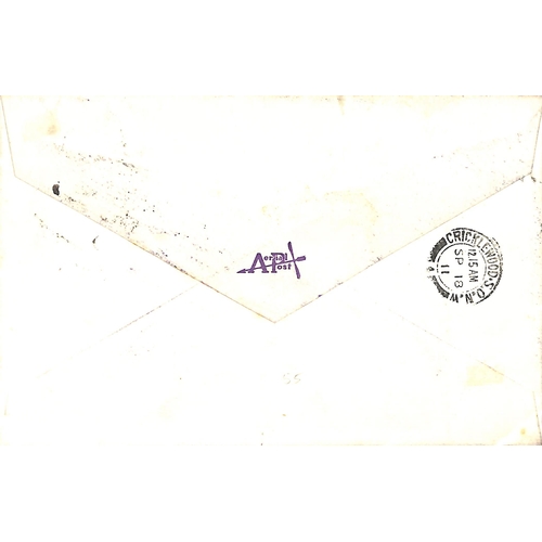 55 - 1911 (Sep 16) Windsor to London violet privilege envelope addressed to 