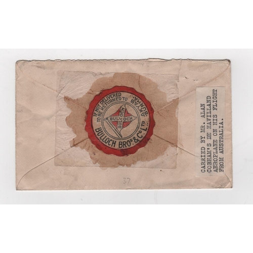 137 - 1926 Australia to England flight by Alan Cobham, cover to Bulloch Brothers & Co in London with typed... 