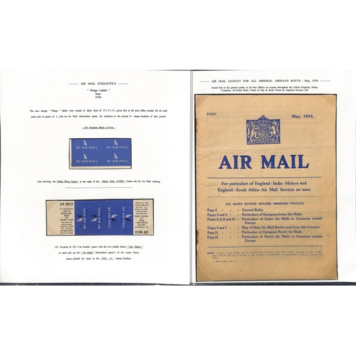 14 - Air Mail labels and leaflets. 1920-38 Labels and leaflets issued by the British Post Office or Imper... 