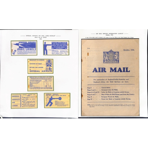 14 - Air Mail labels and leaflets. 1920-38 Labels and leaflets issued by the British Post Office or Imper... 