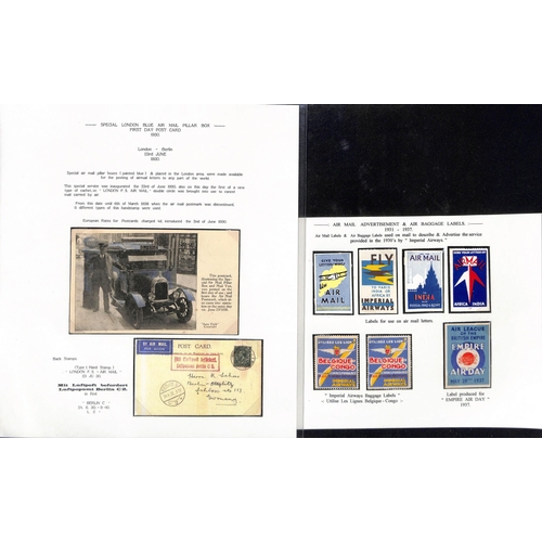 14 - Air Mail labels and leaflets. 1920-38 Labels and leaflets issued by the British Post Office or Imper... 