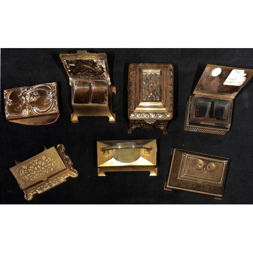 8 - Stamp Boxes. Various stamp boxes (32), stamp coil dispensers (5), blotters (2) and a paper knife, in... 