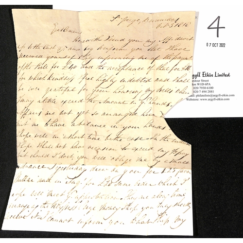 4 - 1818 (Oct 3) Entire letter written by Lieut Tudor Tucker from St. Georges to London, the address pan... 