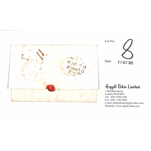 8 - 1843 (Nov 21) Entire letter (first page missing) to England charged 1/-, backstamped with the large ... 