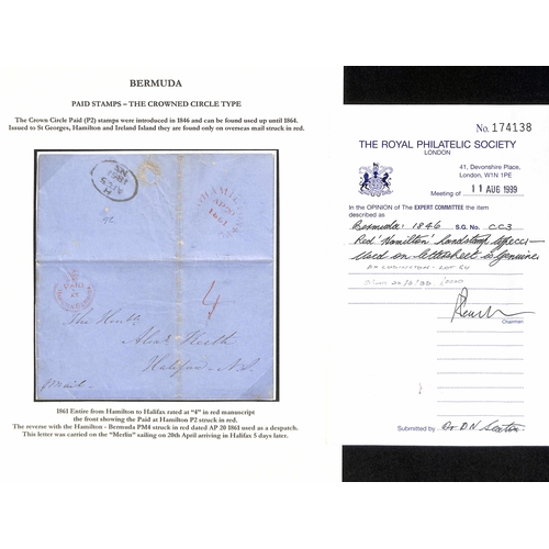 26 - Hamilton. 1861 (Apr 20) Entire letter to Halifax, Nova Scotia, prepaid 4d, a fine red Hamilton crown... 