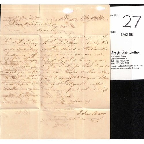 27 - 1852 (May 6) Entire letter from St. Georges to Southampton with red 