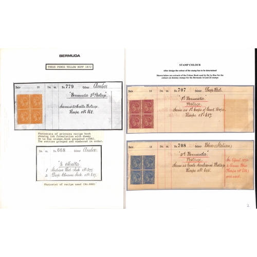 44 - Ink recipes for the 1d and 2d stamps cut from the De La Rue ink recipe book, both bearing blocks of ... 