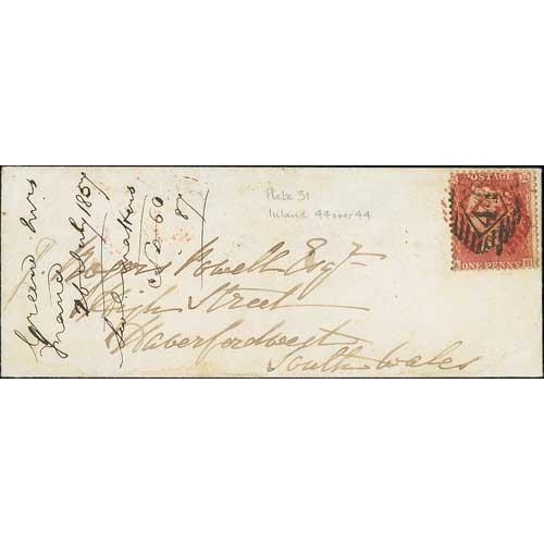 36 - 1857 Small cover from London to Wales bearing 1d pale rose (S.G. C9, plate 31) cancelled by the Lond... 