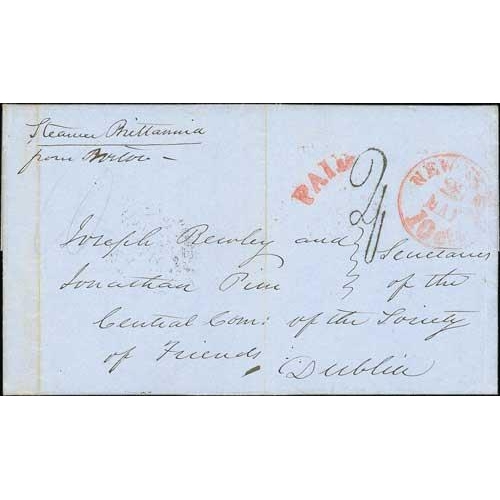 421 - 2/- Charge Mark (M.72). 1847 Entire letter from the Irish Relief Committee in New York, to the Irish... 