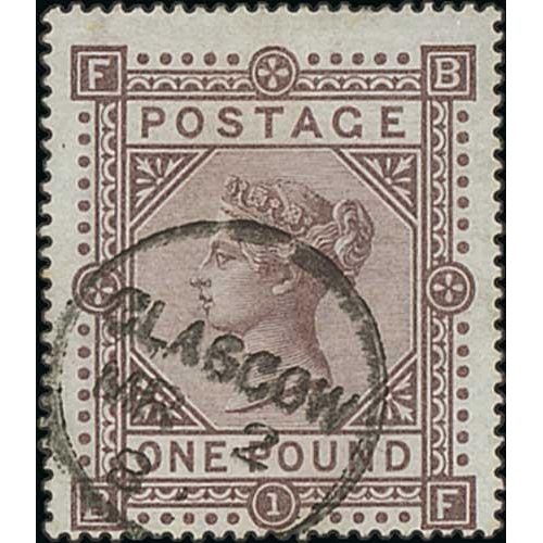 48 - 1878 £1 Brown-lilac watermark Maltese Cross, used with Glasgow c.d.s, centred to foot, superb c... 