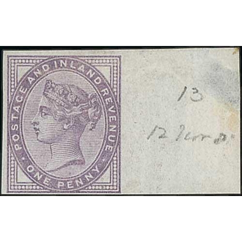 52 - 1881 1d Lilac die II, imperforate marginal Imprimaturs from plates 11, 13 and 35, marginal thins, ot... 