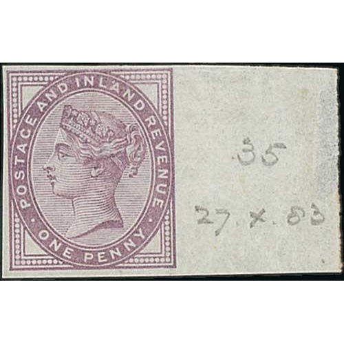 52 - 1881 1d Lilac die II, imperforate marginal Imprimaturs from plates 11, 13 and 35, marginal thins, ot... 