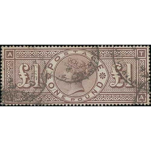 56 - 1888 £1 Brown-lilac, watermark Orbs, TA with frame break, used with Registered datestamps, well... 