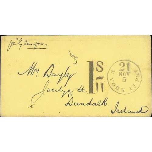 587 - Ireland. 1864 (Nov 5) Unpaid cover from New York to Ireland sent on the 