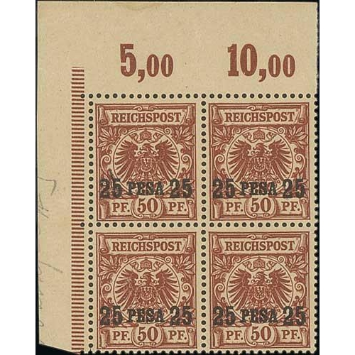 1047 - 1893 5p on 10pf Carmine, 10p on 20pf and 25p on 50pf unmounted mint blocks of four (mounted in the m... 