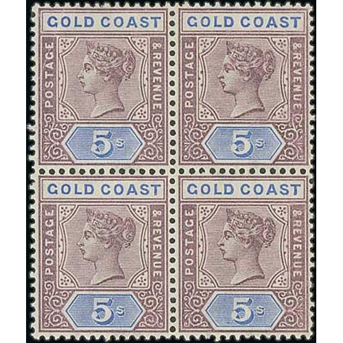 1084 - 1889-94 High values comprising 5/- mint block of four, mint and used singles; 10/- mint pair and sin... 