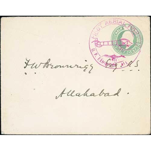 1115 - 1911 (Feb 18) Allahabad First Aerial Post, KEVII ½a postal stationery cover posted within Allah... 