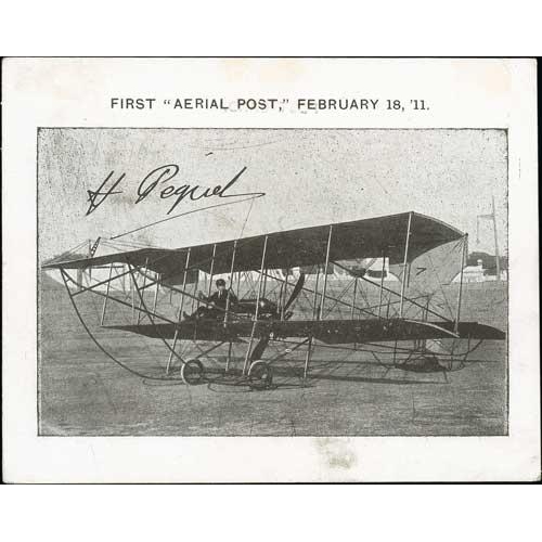 1119 - 1911 (Feb 18) Allahabad First Aerial Post, first type postcard, 161x127mm, depicting Pequet in his b... 