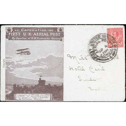 1120 - 1911 (Sep 9) First UK Aerial Post, purple brown envelope flown from London to Windsor franked 1d, ti... 