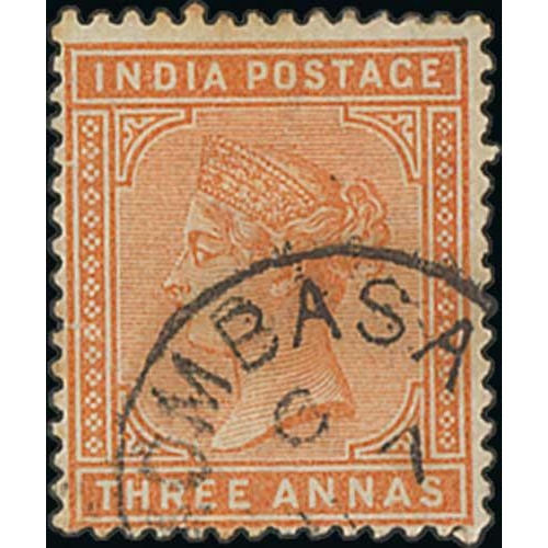 1218 - India Used in British East Africa. 1890 India 3a with 