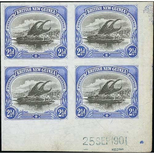 1290 - 1901 ½d - 1/- Imperforate plate proof lower right corner blocks of four on ungummed watermarked... 