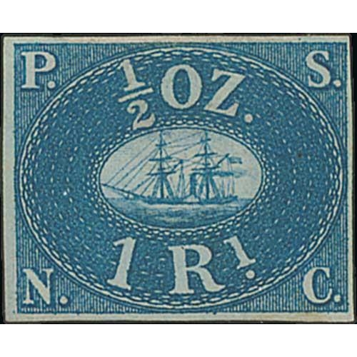 1360 - Pacific Steam Navigation Co. 1857-86 Mint stamps well written up on two pages, comprising 1857 1r bl... 