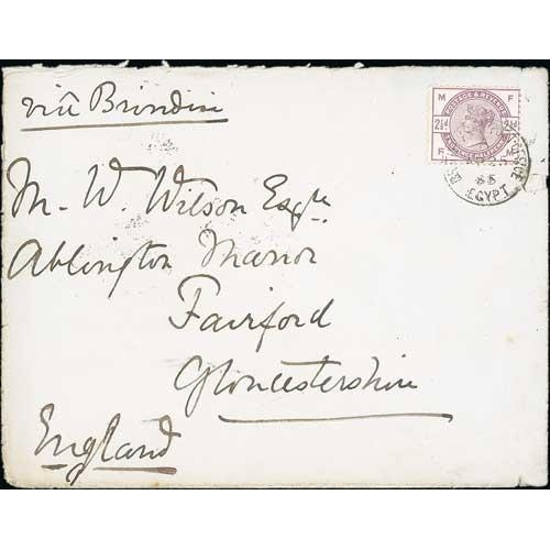 1431 - 1885 Campaign. 1885 (Apr 25) Cover to England bearing G.B 2½d lilac tied by 