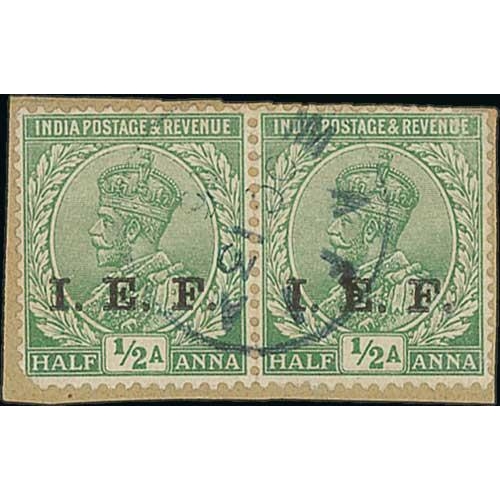 1531 - 1915 (Nov) I.E.F ½a and 1a postally used with dull blue Mafia handstamp type M4 inverted, used ... 