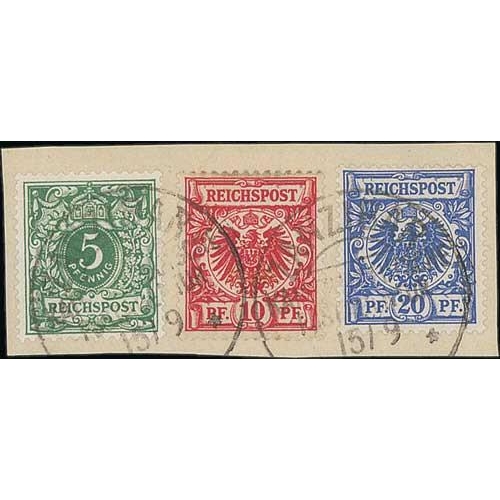 1556 - German P.O. 1890 (Sep 15) Piece franked Germany 5pf, 10pf and 20pf, also a single 50pf chocolate, bo... 