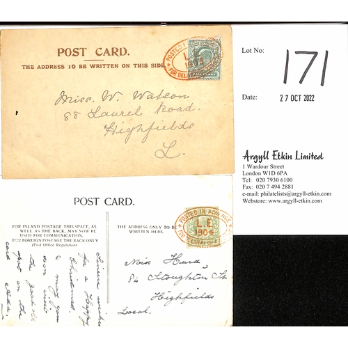 171 - Leicester. 1903-04 Picture Postcards posted within Leicester both with KEVII ½d stamps tied by ... 