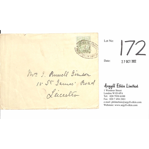 172 - Leicester. 1904 Cover posted within Leicester franked KEVII ½d tied by oval Advance Posting can... 