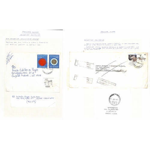 1001 - 1982 Falklands War - Argentinean Occupation. Covers (letters enclosed) from Argentina to soldiers on... 