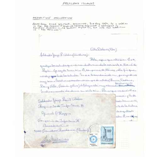 1001 - 1982 Falklands War - Argentinean Occupation. Covers (letters enclosed) from Argentina to soldiers on... 