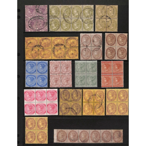 1216 - 1870-1911 QV Issues in multiples including 1870-83 Crown CC 1d and 2/- blocks of four and 2d block o... 